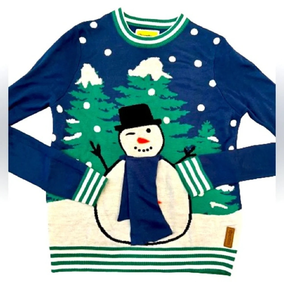 Tipsy Elves Men's Peekaboo Ugly Christmas Sweater Size Medium Frosty Blue Green - Picture 1 of 7
